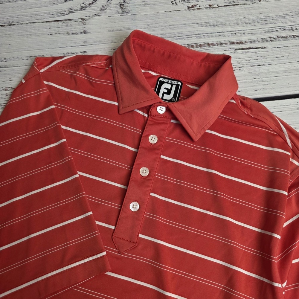 FootJoy Shirt Mens Medium‎ Orange Striped Shirt Short Sleeve Athletic Fit Golf